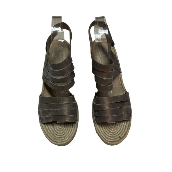 Eileen Fisher Espadrille Sandals Women's Size 8.5 Wedge Pewter Leather Metallic - Picture 2 of 9